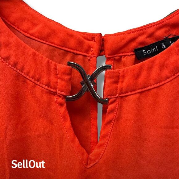 Sami & Jo Women's Orange Short Sleeve Blouse Size S Casual Spring Top - Picture 2 of 7